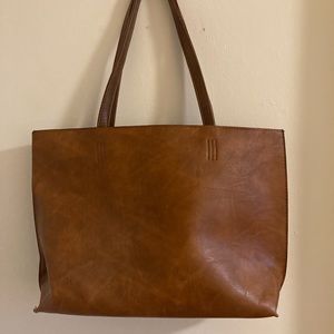 Large Brown Leather Bag + Clutch